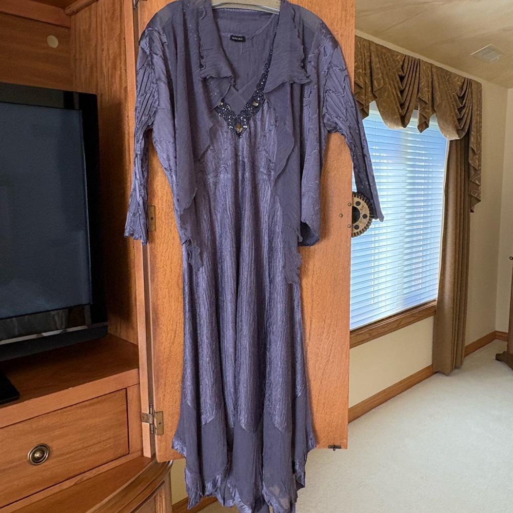 Komarov Lavender Asymmetrical Dress with Beaded Detail